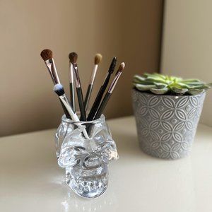 Makeup Brush or Pen Holder Glass Skull